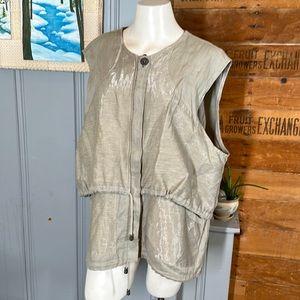 Krakerz Canada Vintage zip up vest sleeveless jacket linen rayon moss green